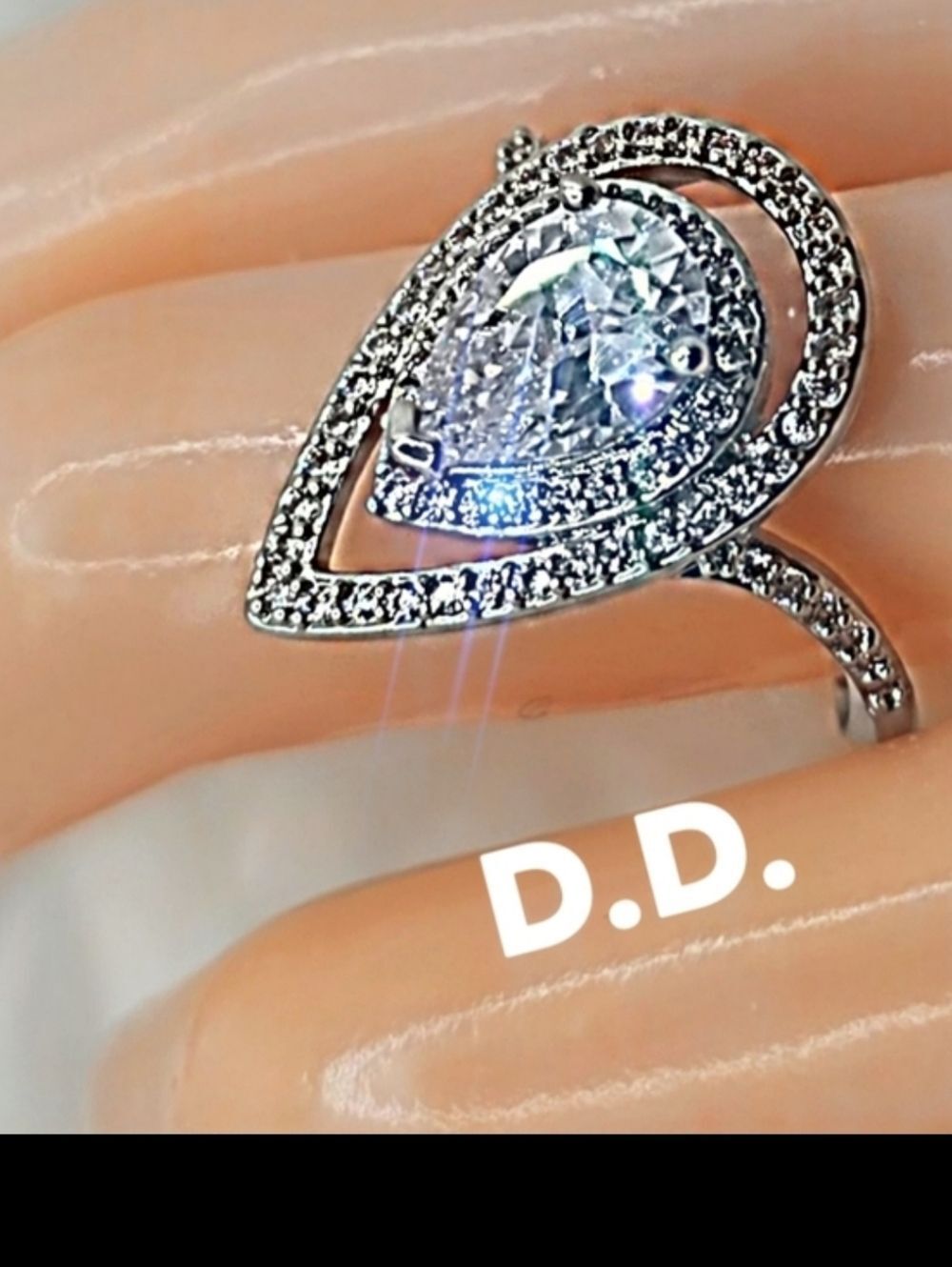 Clear White Diamond & White Baguette Diamond Rodium Coated Cocktail Ring on 925 - Picture 5 of 6